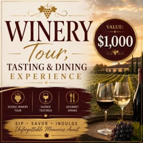 Winery Tour, Tasting & Dining Experience:  Value $,1000 item