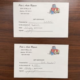 Pete's Auto Repair Gift Certificates item