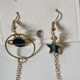 Gold & Teal Mismatched Dangle Earrings item