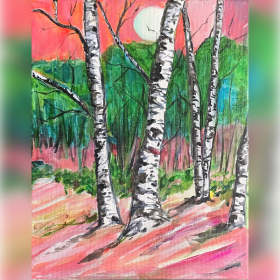 Pink Fields with White Birch item