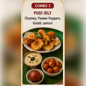 Combo 3 - Podi Idly, Chutney, 2 Panner Poppers & Sweet item
