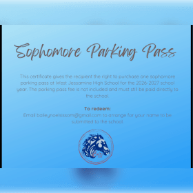 Sophomore Parking Pass at WJHS item