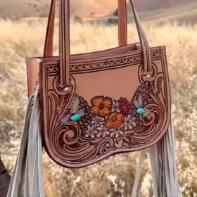 Floral Handcarved Leather Purse w/ Sterling Accents item