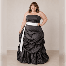 Photo of Lot 33, Black Satin White Sash Ballgown