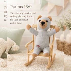 Handmade Scripture Bear & Rocking Chair – Psalm 16:9 item