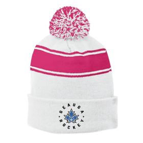 Pink Striped Pom Beanie item