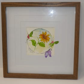 Photo of Framed original watercolour of a yellow flower