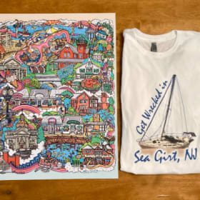 Local Beach Scene Art & Get Wrecked in Sea Girt Tshirt item