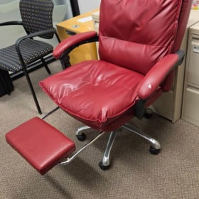 Burgundy Pleather CEO Chair with pullout Leg Rest 28"W item