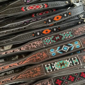 Handmade Beaded Leather Collar - Small item