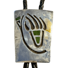 Vintage Southwestern Bear Paw Overlay Bolo Tie item