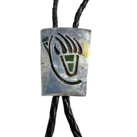 Vintage Southwestern Bear Paw Overlay Bolo Tie item