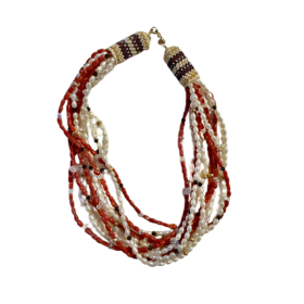 Hand-Strung Multi-Strand Coral and Pearl Necklace item