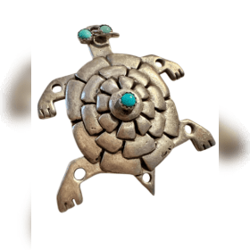 Vintage Sterling Silver & Turquoise Turtle Pendant item