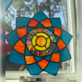 Stained Glass Floral Art by Joanne Sabet – Teal & Orange item