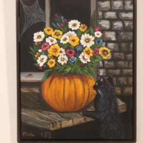 Cat & Pumpkin - Framed Acrylic Painting item