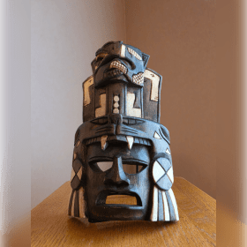 Hand-Carved Mayan/Aztec-Style Jaguar Warrior Wooden Mask item
