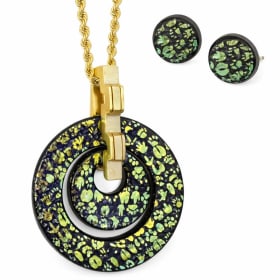 Black & Green Double Circle Pendant Necklace and Earrings item