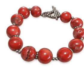 Red Coral Bead Bracelet with Sterling Silver Accents item
