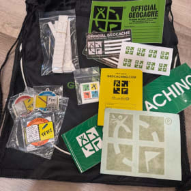 Photo of Geocaching Bag with 2017 Geocoin/Tag set and Cache Supplies