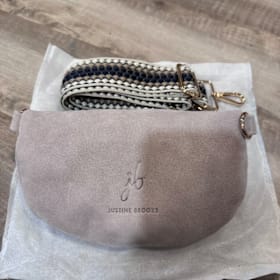Photo of Justine Brooks Suede Crossbody - Taupe with Canvas Strap