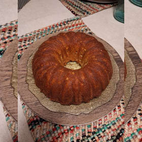 Photo of Homemade White Wine Cake with Antique Glass Plate 2/2