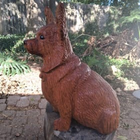 (101) Wooden Dog Sculpture "Riley" by James D Phillips item