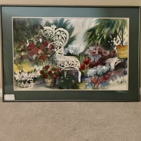 Wicker Chair & Flowers — Original Norma Witherspoon Watercol item