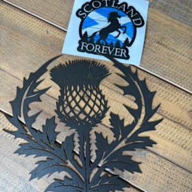 Photo of Laser Cut Metal Thistle & Sticker