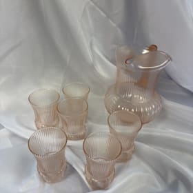 Photo of Depression Era Pitcher and 6 Ribbed Glass Set