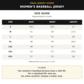 Photo of Women's Baseball Sizing Chart