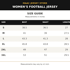 Photo of Football Women's Sizing Chart