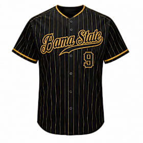 Photo of Black Old Gold Pinstripe Baseball Jersey