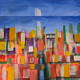 Photo of City Scape, acrylic painting