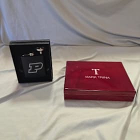 Photo of Cherry Finish Cigar Humidor & Purdue Boilermakers Flask