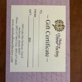 Photo of Gift card to the Alaska Dinner Factory