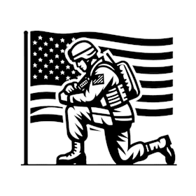 Photo of Kneeling Soldier with Flag