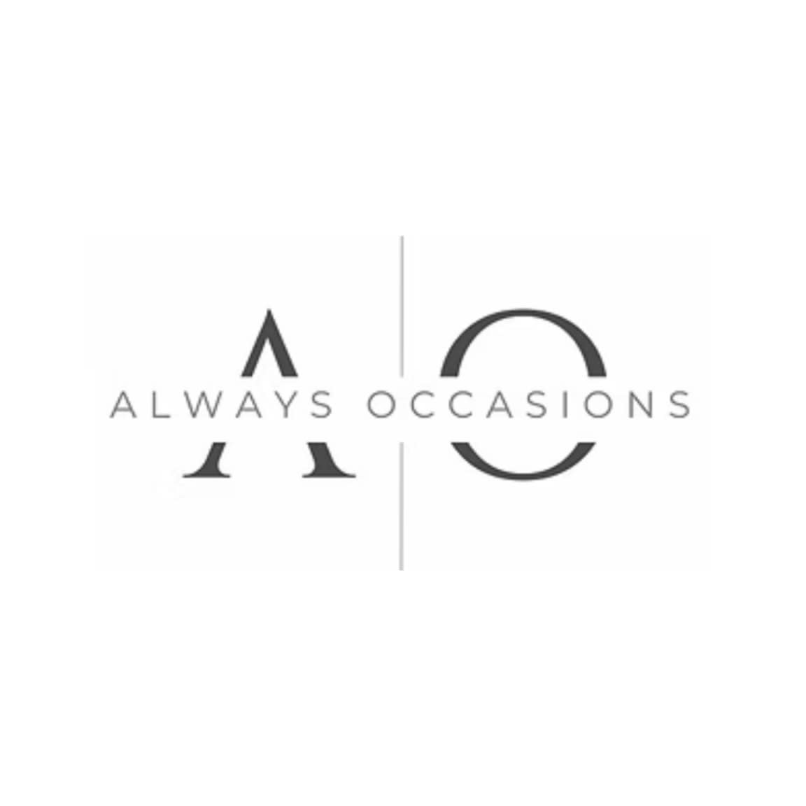 A minimalist logo with the letters "A A" and the words "ALWAYS OCCASIONS" in gray text against a white background.