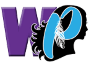 A purple "W" and a blue "P" are superimposed over a black silhouette of a woman's profile with a feather in her hair.