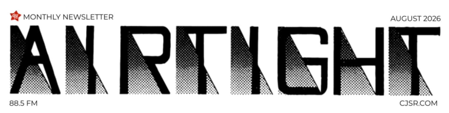 Bold black letters spelling "ART NIGHT" with a gradient fill are in the foreground, while "MONTHLY NEWSLETTER" and "AUGUST 2026" are in the background.
