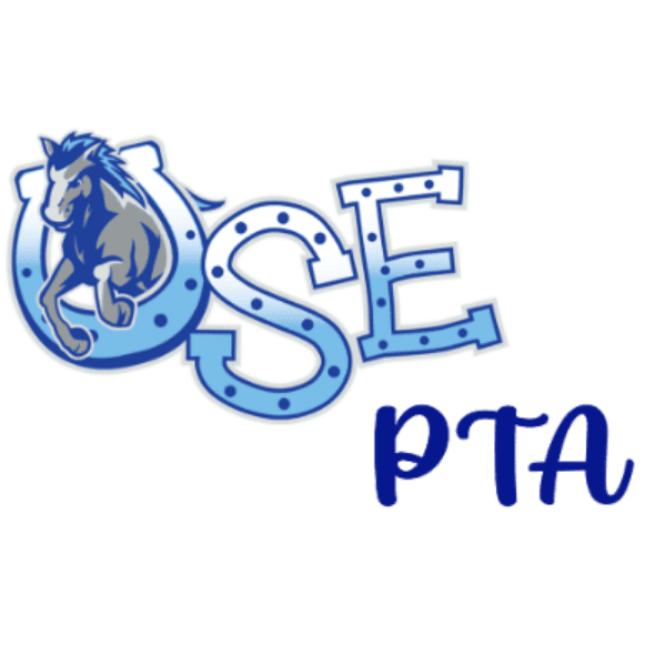 A blue horseshoe with a horse inside is on the left, with the letters "OSE" in blue dotted font to its right, and "PTA" in blue script below.