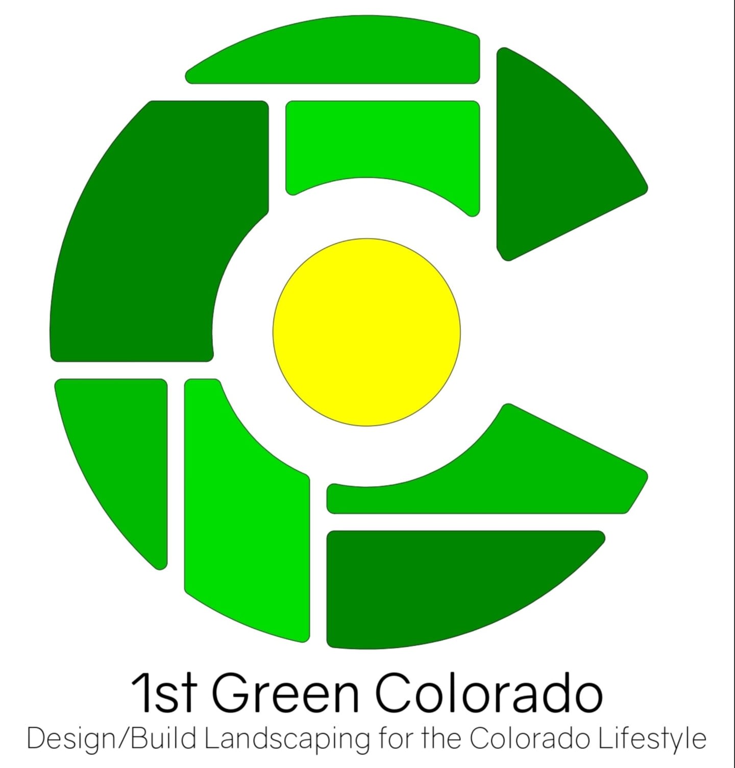 A green and yellow stylized "C" logo with the text "1st Green Colorado Design/Build Landscaping for the Colorado Lifestyle" below it is set against a white background.