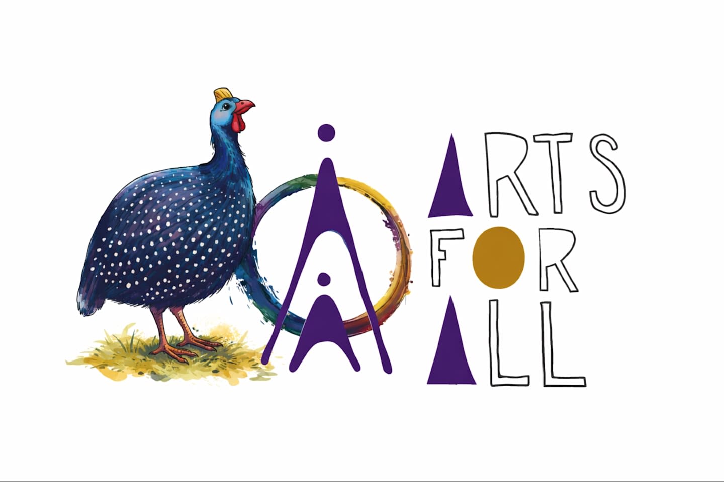 Francis the Guinea Fowl, a bird next to the Arts for All logo