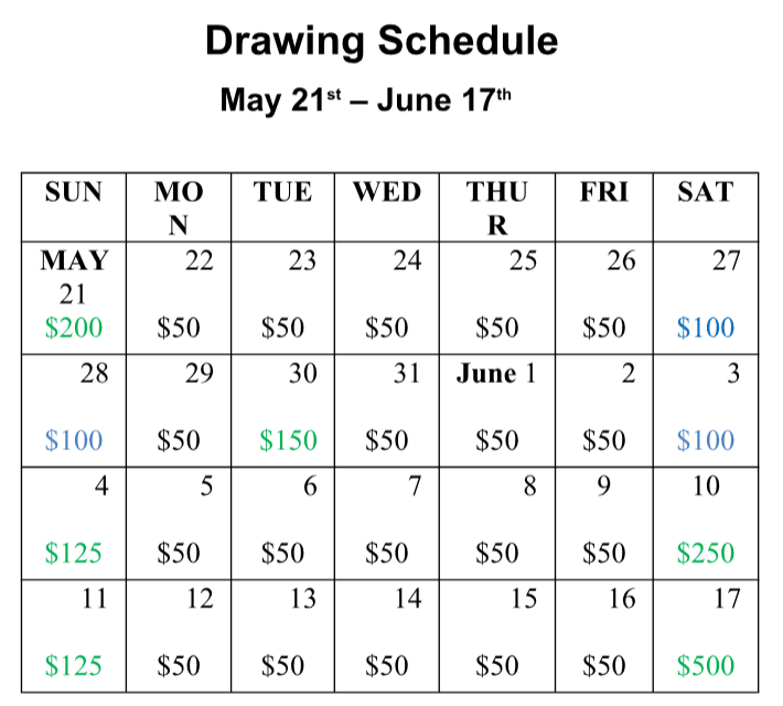 2024 Groveland Baseball Cash Calendar Fundraiser