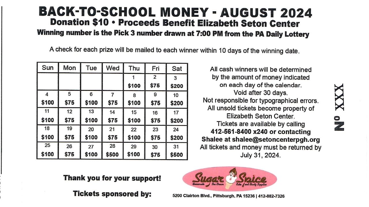 Lottery Calendar Raffle- August 2024