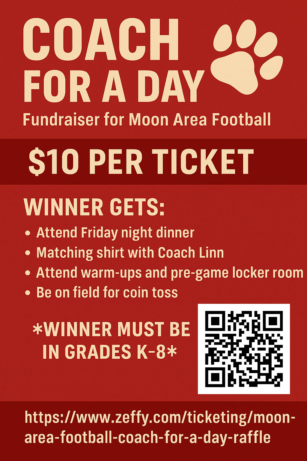 Football Toss Raffle Moon Area Football Coach For A Day Raffle