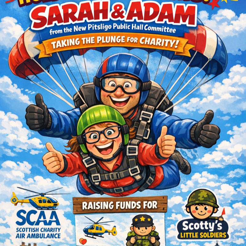 Sarah & Adam, of the New Pitsligo Public Hall Committee, are taking the Plunge for charity.