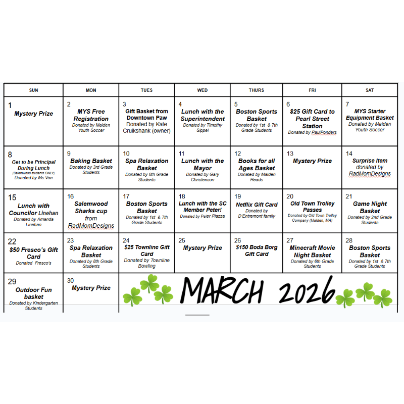March Calendar Raffle