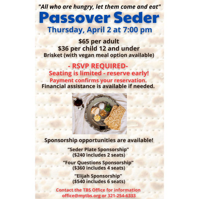 TBS Passover Seder 2026