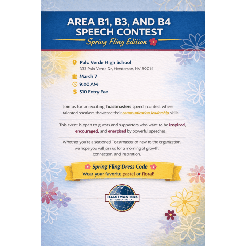 Area B1, B3 and B4 International and Humorous Speech Contests -- In Person Registration